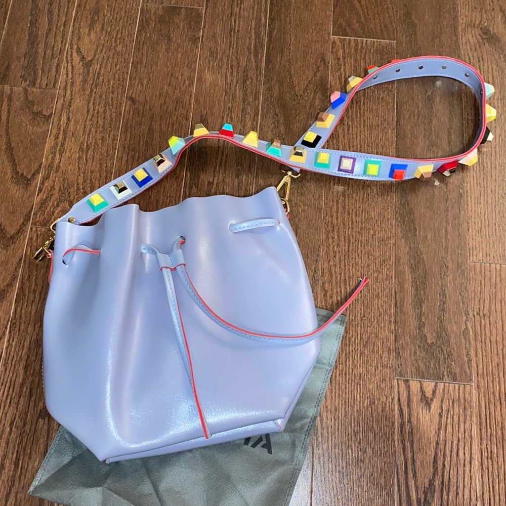 Lavender bucket bag with fun strap